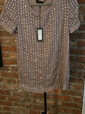 Richard Chai 100% Silk Mauve Sequined Short Sleeve Top